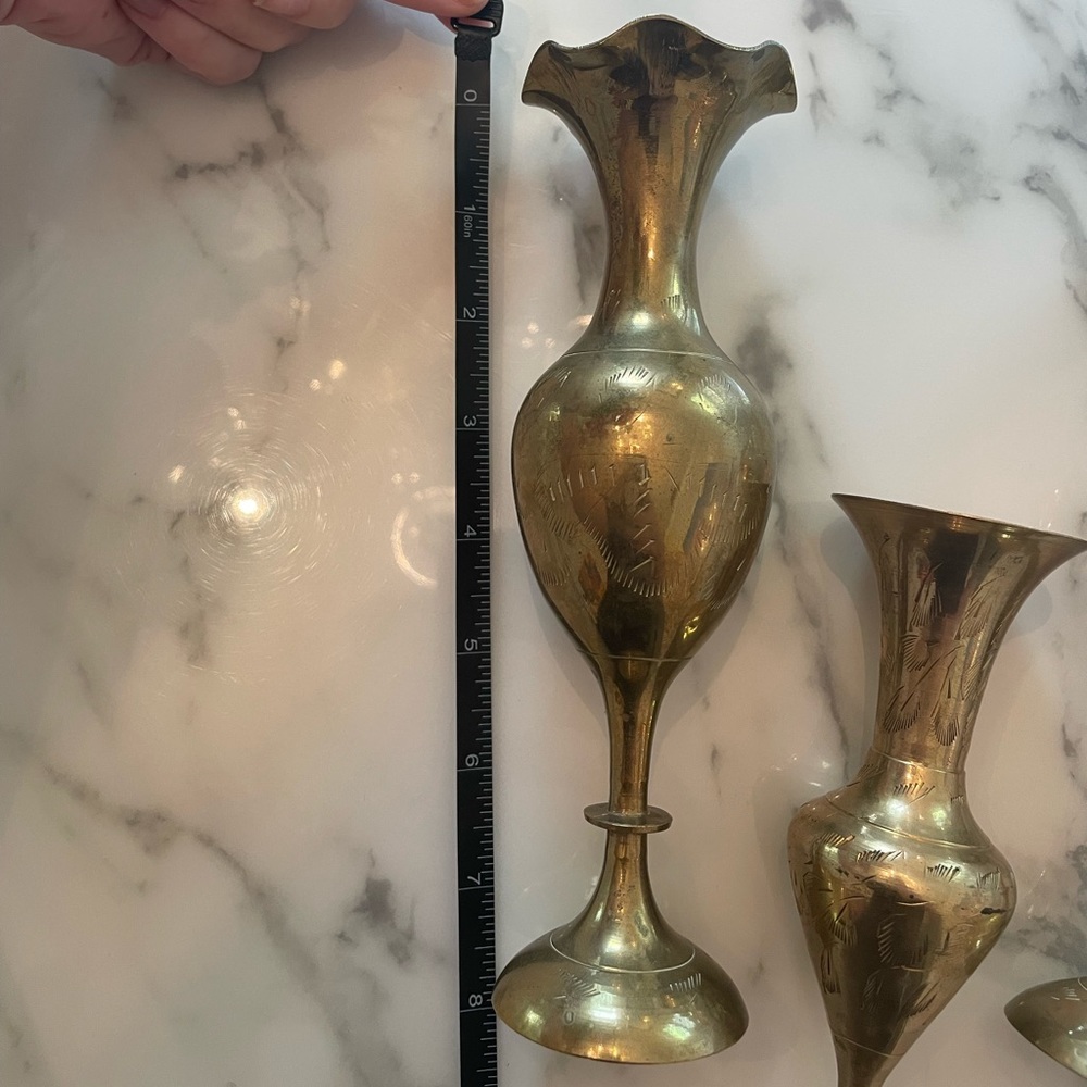 Set of 3 Vintage Brass Bud Vases (or Taper Candle Stick Holders) - Picture 3 of 4